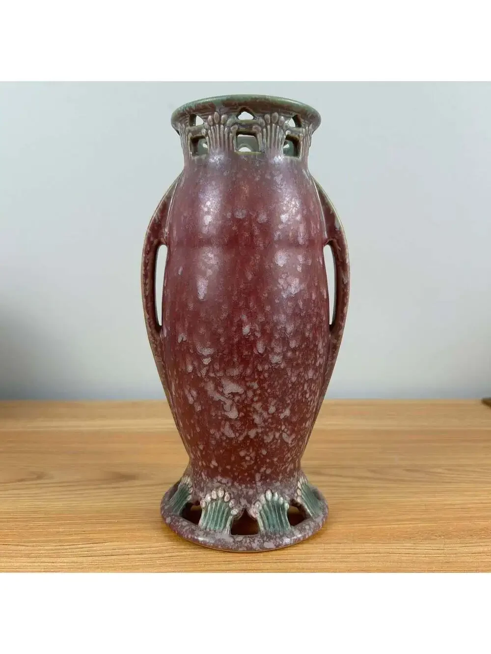Roseville Ferella Dark Rose 1930 Vintage Art Deco Pottery Ceramic Vase 507-9